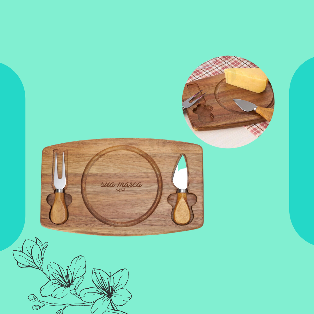 kit queijo 3 peças - Tábua com imã para encaixe