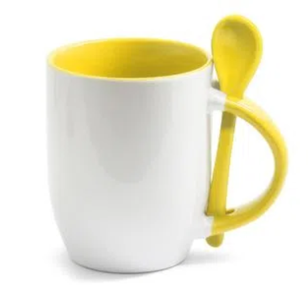 Caneca com colher - alça e interior colorida