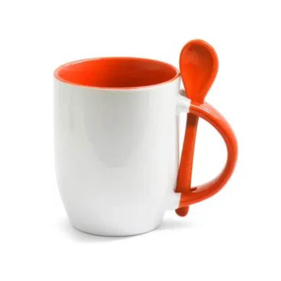 Caneca com colher - alça e interior colorida