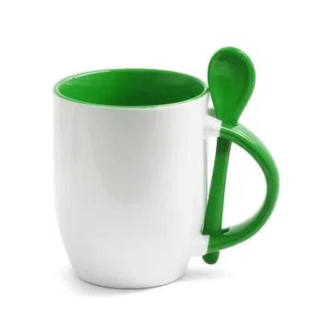 Caneca com colher - alça e interior colorida