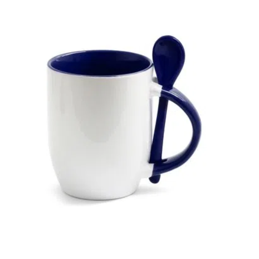 Caneca com colher - alça e interior colorida