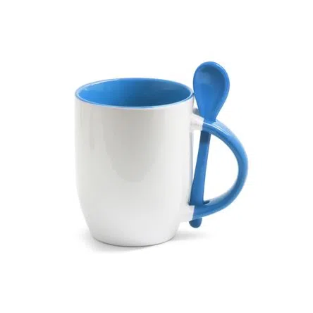 Caneca com colher - alça e interior colorida