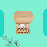 Kit Queijo 5 Peças com tábua de bambu com gaveta