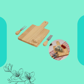 Kit Queijo 3 Peças em Estojo Kraft - Tabua de bambu