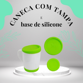 Kit Caneca Branca com Tampa e Base de Silicone
