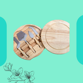 Kit queijo 5 peças com tábua de madeira