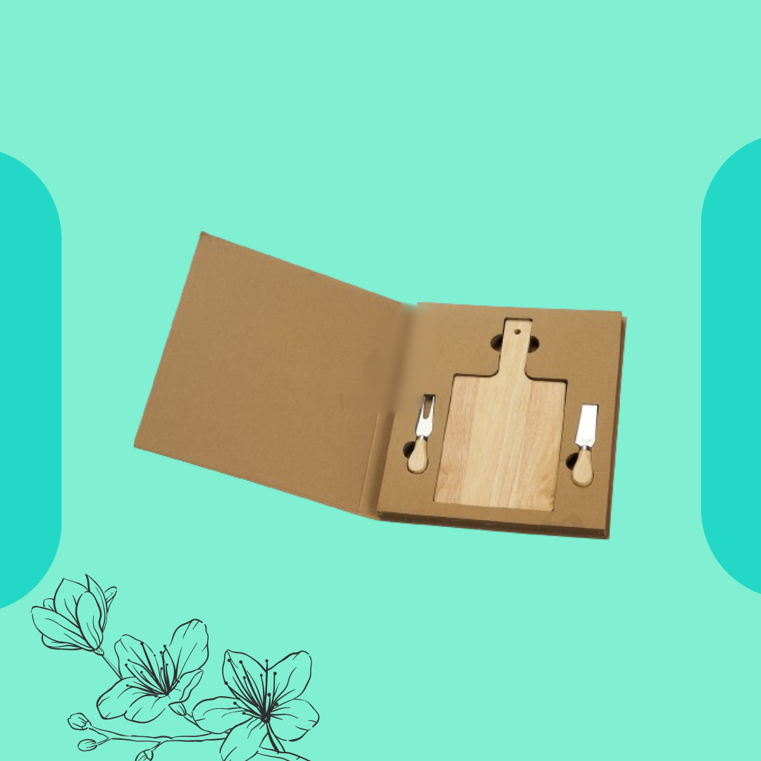 Kit Queijo 3 Peças em Estojo Kraft - Tabua de bambu