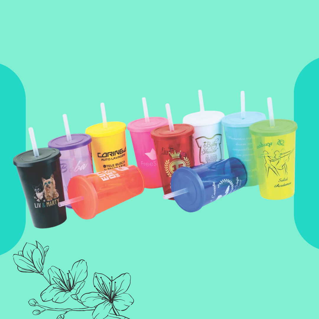 Copo Twister 575ml com Tampa e Canudo - Brinde Corporativo Sustentável