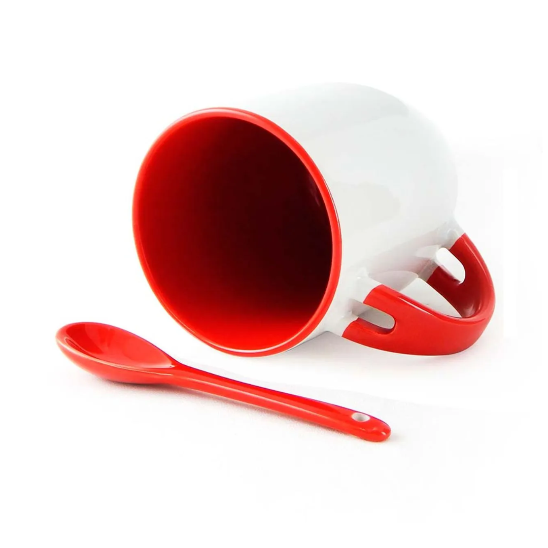 Caneca com colher - alça e interior colorida