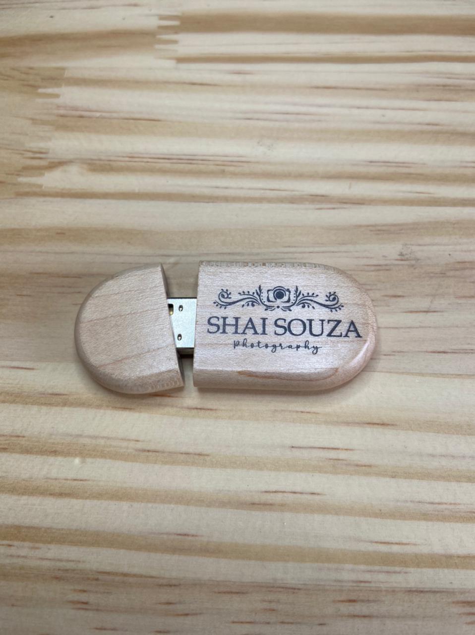 Pendrive ecológico de madeira, formato oval