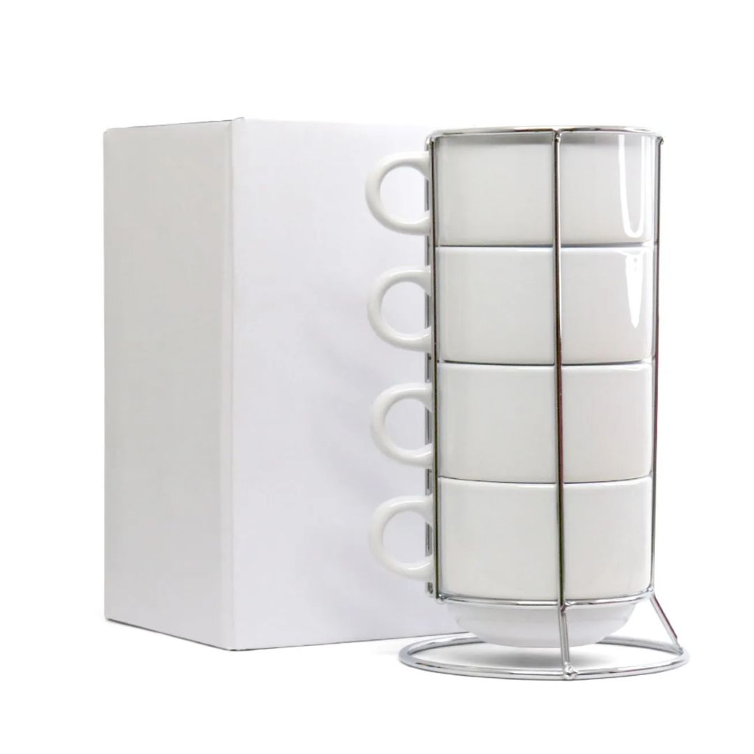 Torre com 4 Xícaras de 200ml e Suporte de Metal