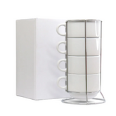 Torre com 4 Xícaras de 200ml e Suporte de Metal